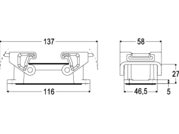 bulkhead mounting housing, size 77.27, T-TYPE /H plastic, 2 levers, PE-jumper