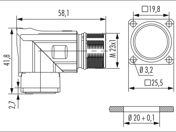 Twilock-S, Right Angle Panel Connector, Male Thread