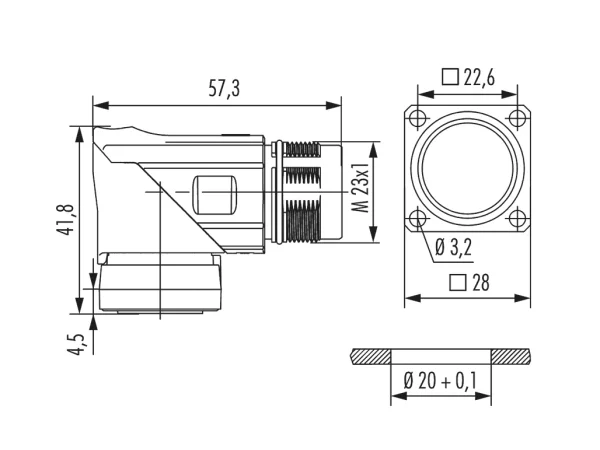 Right Angle Panel Connector, Male Thread