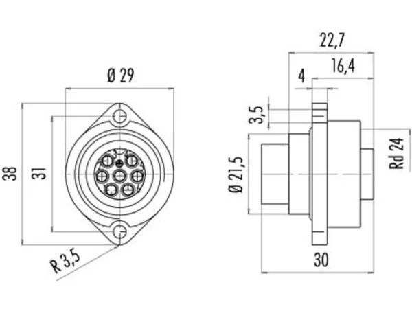 Female panel mount connector