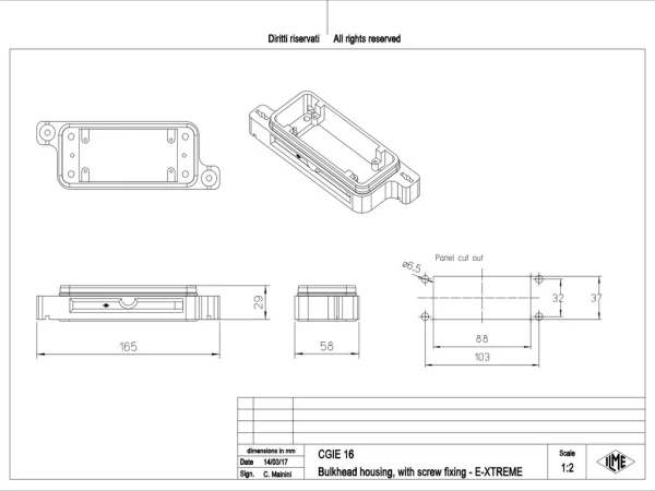 bulkhead mounting housing, size 77.27, E-Xtreme alu, screw locking
