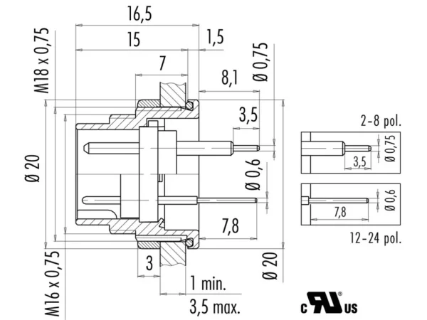 Male panel mount connector