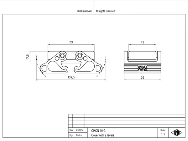 protection cover, size 57.27, LS-type alu, 2 levers, gasket, loop