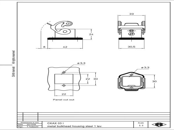 bulkhead mounting housing, size 21.21, CKA zinc, 1 lever stainless steel
