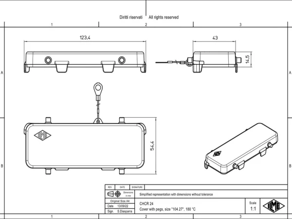 protection cover, size 104.27, 180°C alu, 4 pegs, eyelet