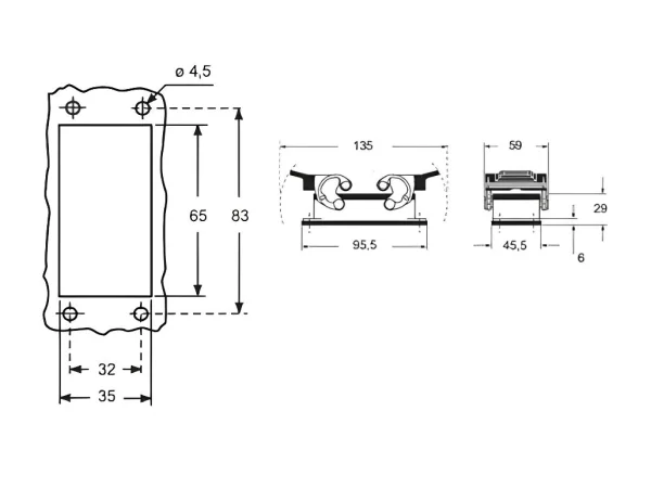 bulkhead mounting housing, size 57.27, E-Xtreme alu, 2 levers