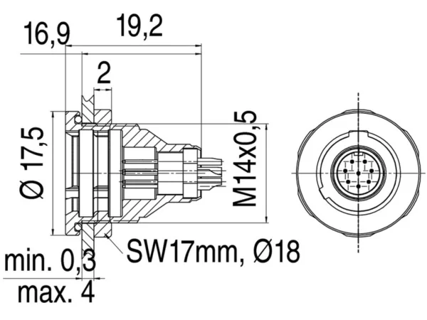 Male panel mount connector
