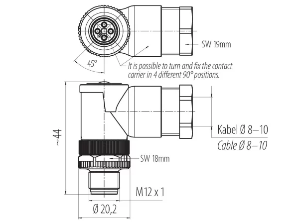 M12 Male angled connector
