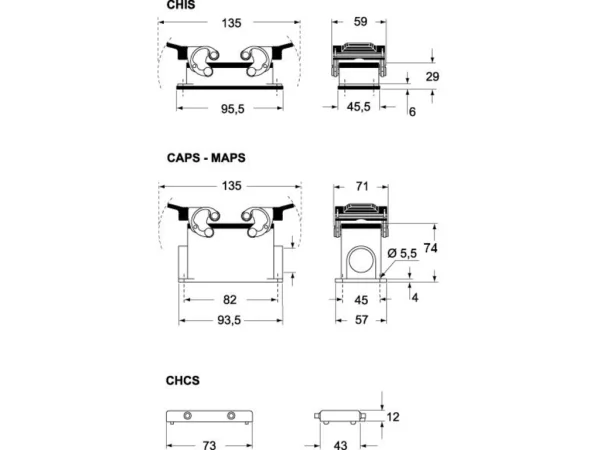 surface mounting housing, high, size 57.27, EMC alu, 2 levers, 1xM32 side