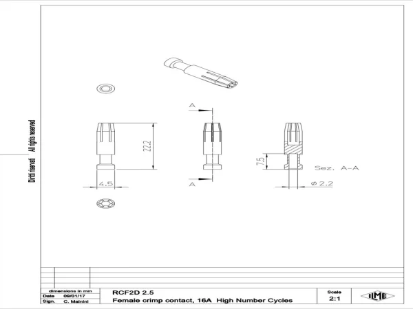 female contact, 2,5mm², gold HNM, crimp, 16A, series CC