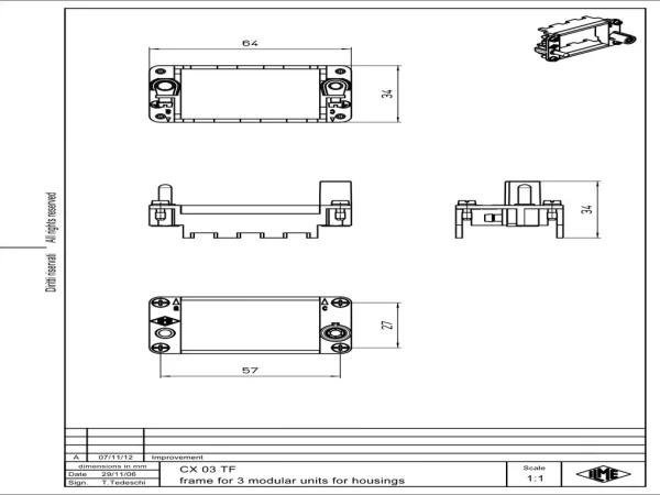 frame, size 57.27, MIXO steel zinc plated, for 3 MU, with PE-connection
