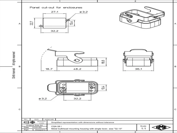 bulkhead mounting housing, size 32.13, CQ zinc, 1 stainless steel lever