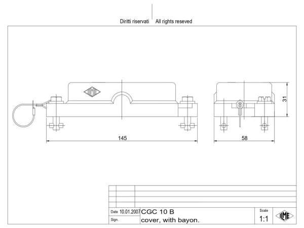 protection cover, size 57.27, IP68 alu, bayonet locking