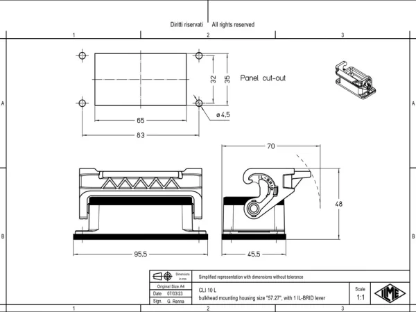 bulkhead mounting housing, size 57.27, IL-BRID stainless steel, 1 lever