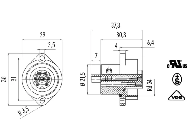 Female panel mount connector
