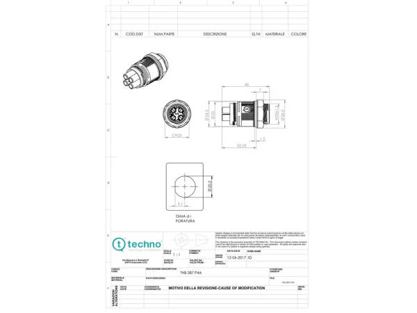 Mini socket connector panel-mounted, screw