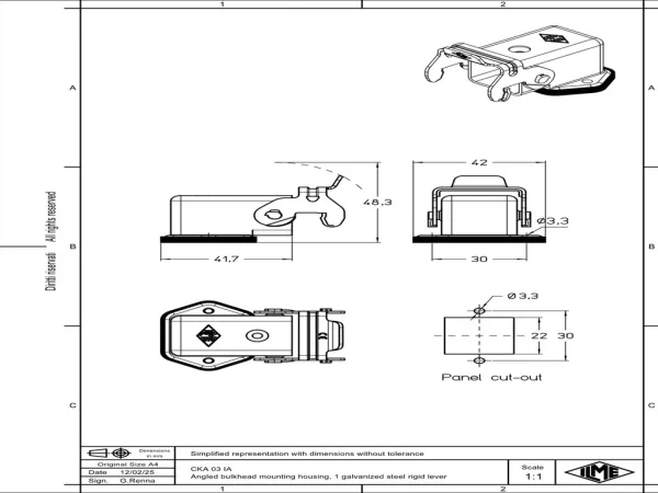 bulkhead mounting housing, angled, size 21.21, CKA zinc, 1 lever steel
