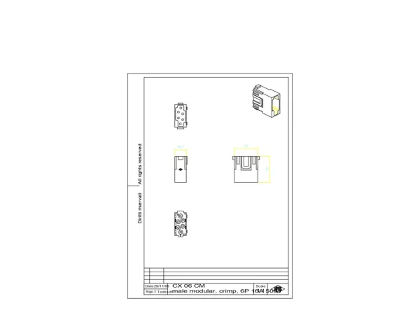male insert, MIXO, 1MU, 6p, crimp, 16A, 500V