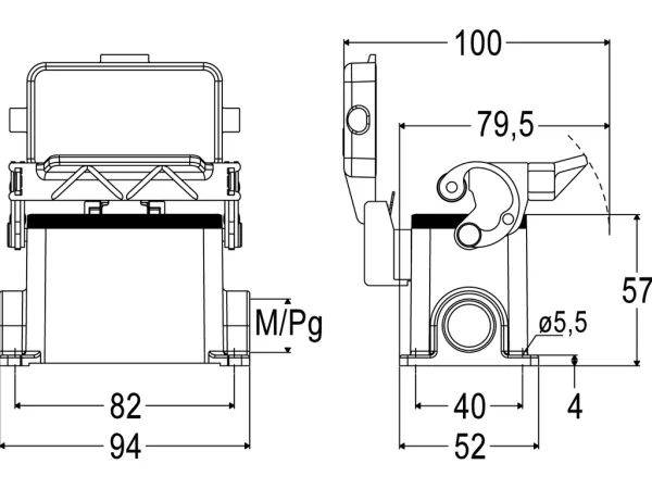 surface mounting housing, size 57.27, C-TYPE alu, 1 lever, 1xM20 side, cover metal