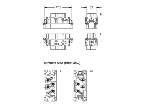 female insert, size 77.27, 4+2p+PE, screw, 80+16A, 830+400V