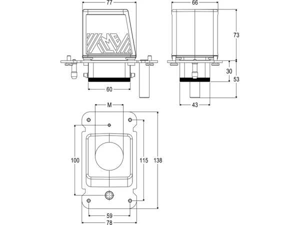 hood, size 44.27, BIG alu, 2 pegs, 1xM40 top with self-centering floating frame