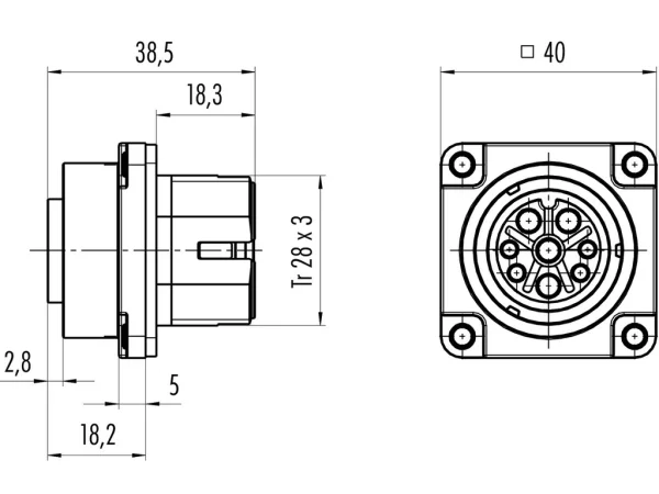 Female panel mount connector