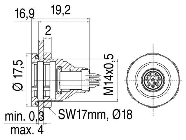 Female panel mount connector
