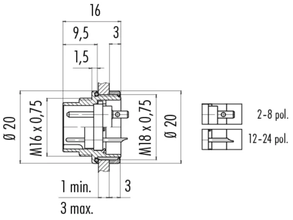 Male panel mount connector