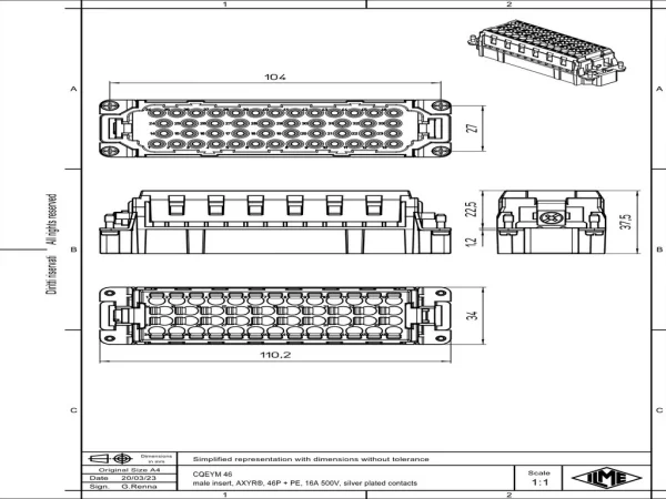 male insert, 104.27, 46+PE, AXYR® push-in connection, 16A, 500V