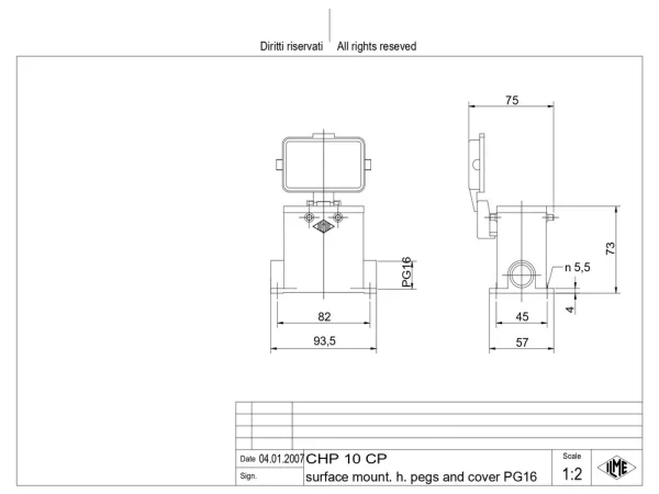 surface mounting housing, size 57.27, C-TYPE alu, 4 pegs, 1xPG16 side, cov.