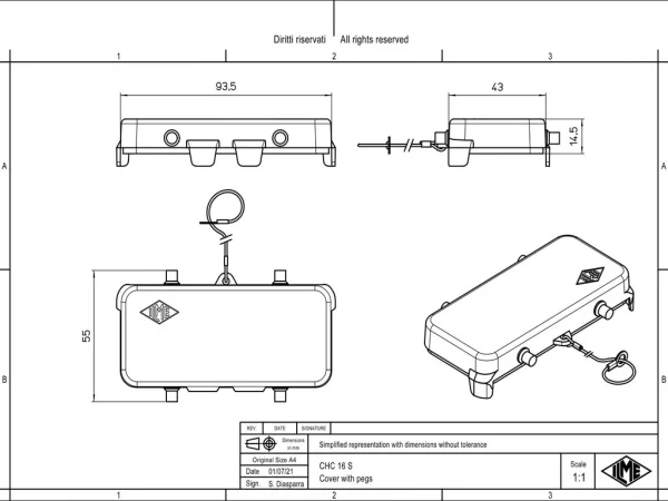 protection cover, size 77.27, alu, 4 pegs, loop