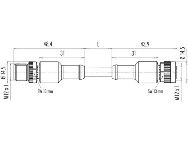 Male cable connector M12x1 - Female cable connector M12x1