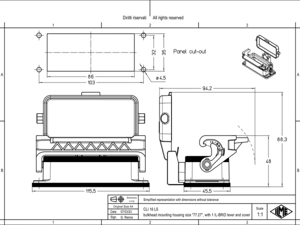 bulkhead mounting housing, size 77.27, IL-BRID stainless steel, 1 lever