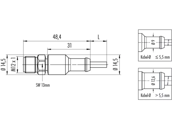 Male cable connector, moulded