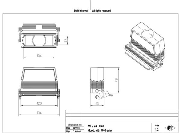 hood, high, size 104.27, C-TYPE alu, 1 lever, 1xM40 top, no adaptor