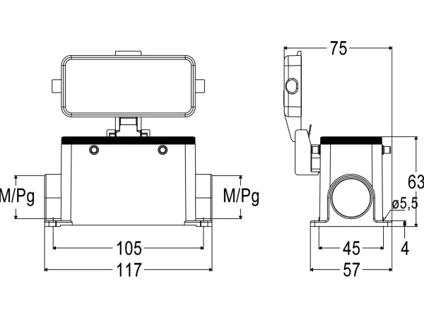 surface mounting housing, size 77.27, C-TYPE alu, 4 pegs, 2xM25 side, cover metal