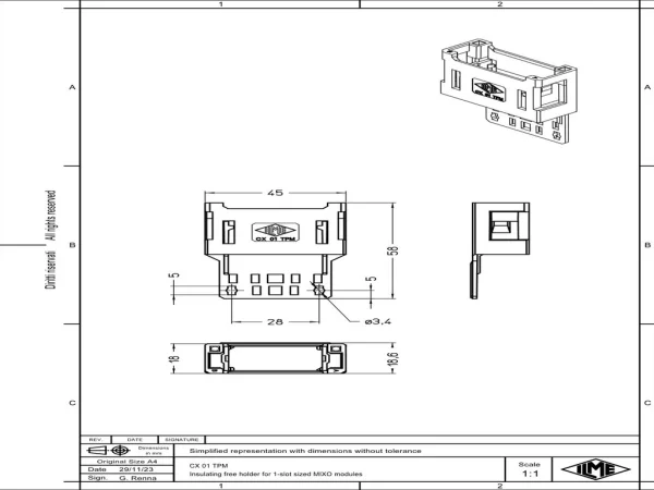 MIXO holder for mounting on DIN EN 60715 rail, for 1 MIXO module