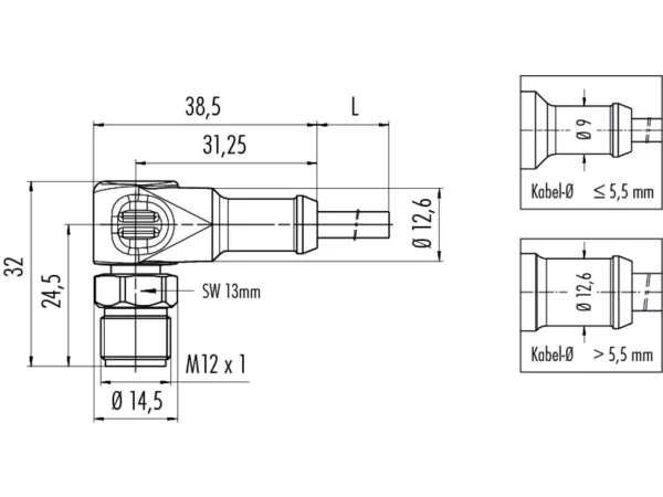 Male angled connector, moulded