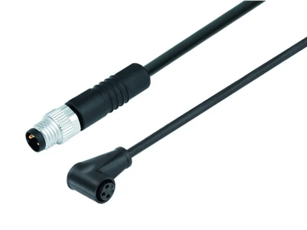 Male cable connector M8x1 - Female angled connector snap-in version M8x1