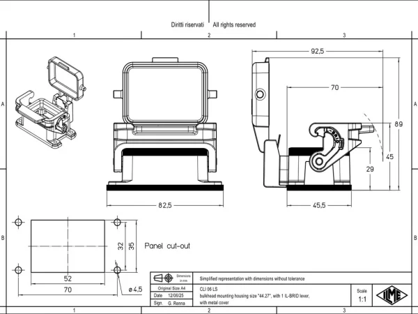 bulkhead mounting housing, size 44.27, IL-BRID stainless steel, 1 lever
