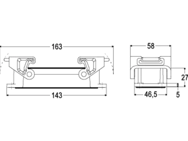 bulkhead mounting housing, size 104.27, T-TYPE /C plastic, 2 levers, PE-jumper
