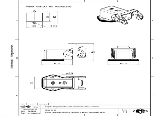 bulkhead mounting housing, angled, size 21.21, HNM alu, 1 lever stainless steel