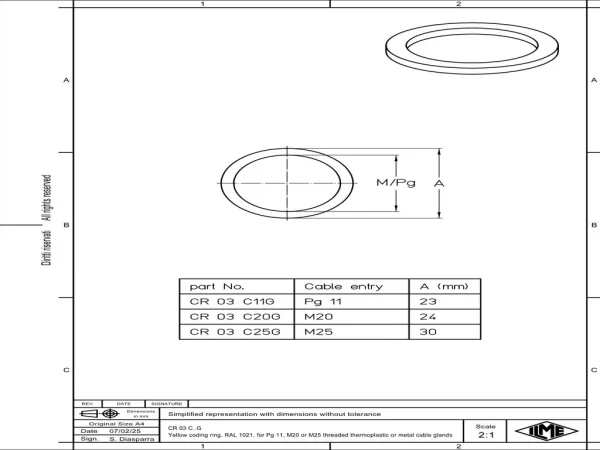 coding ring, for threaded thermoplastic and metal cable glands, M25 cable entry, yellow colour