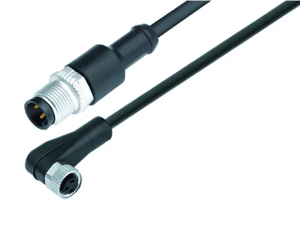 Male cable connector M12x1 - Female angled connector M8x1