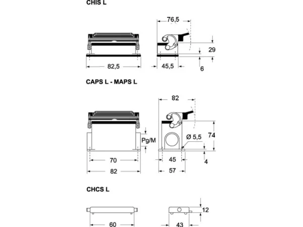 surface mounting housing, high, size 44.27, EMC alu, 1 lever, 1xM32 side
