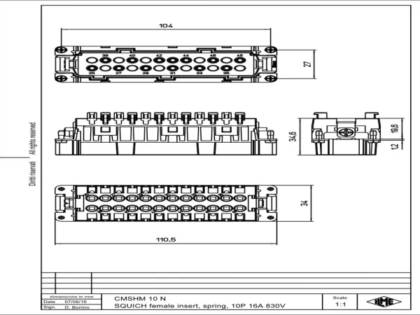 male insert, 10+2p+PE, silver, SQUICH, 16A, 830V, for size 104.62 no.25-48