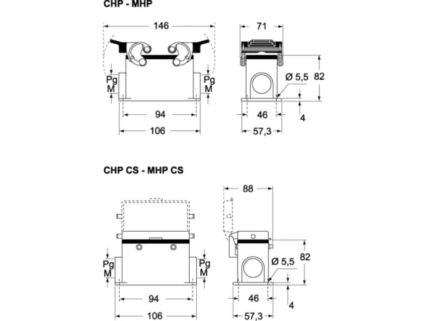 surface mounting housing, size 66.40, C-TYPE alu, 2 levers, 2xM40 side