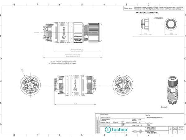 Joint connector panel-mounted NC, Screw, 5P