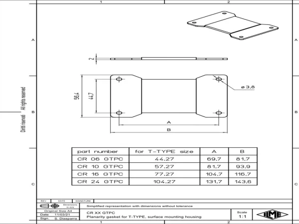 planarity gasket, size 44.27, for T-type surface mounting housing