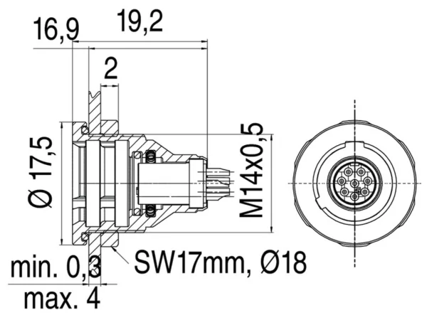 Female panel mount connector